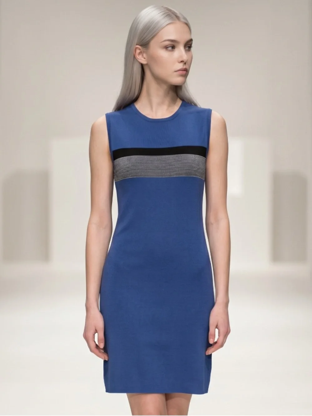 LAUNDRY Shelli Segal Dress Career Sleeveless Knit Shift Blue Black